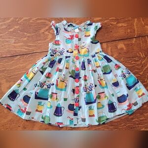 Colorful Kids Dress With Cats In Tea Cups Size 4